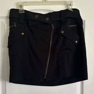 Black Mini Skirt with Zipper and Button Details
